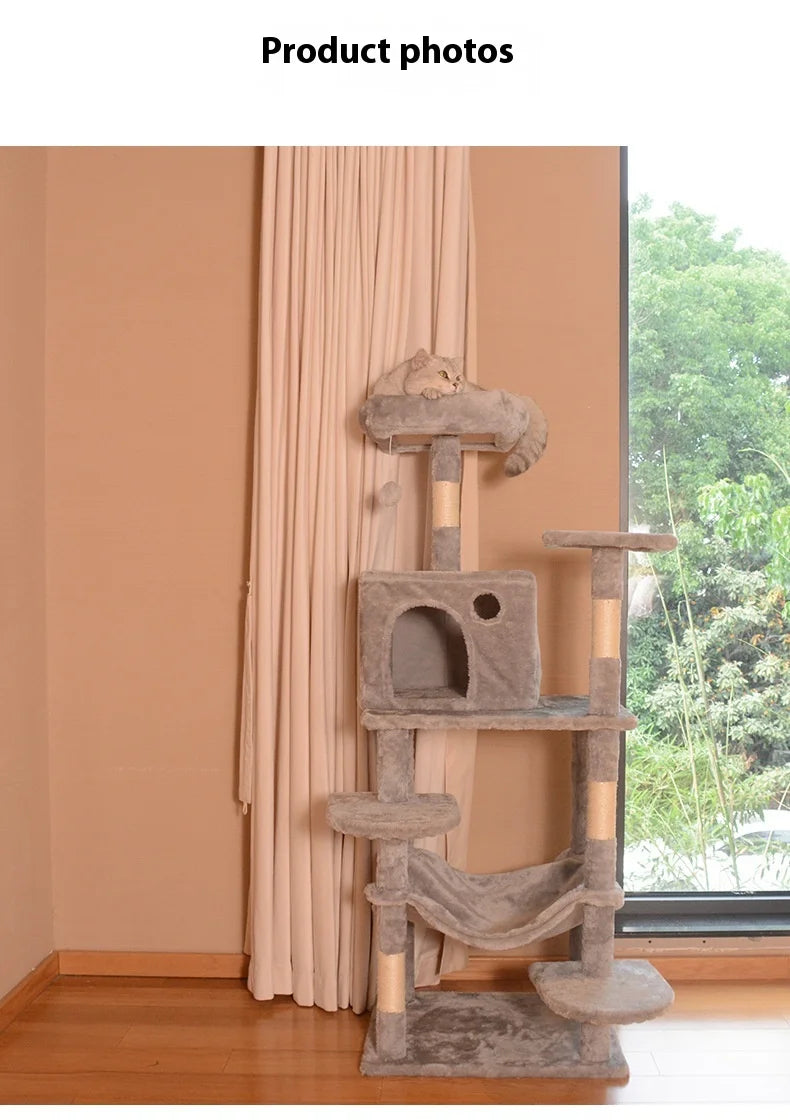 Large Wooden Cat Tree for Big Cats Multi Level Cat Climbing Tower with Scratching Posts and Cozy Condo
