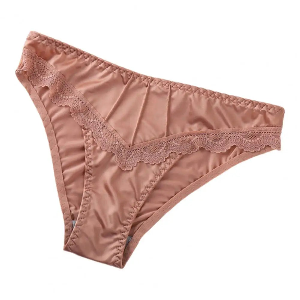 Floral Lace Women Underpants Elegant Floral Lace Trim Low-waist Women's Panties for Daily Wear Honeymoon Wedding Night Silky