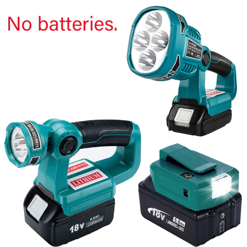 Work Light Portable Lighting Flashlight 14.4-18V Li-Ion Battery 12W for Makita Battery and Charger with USB Port for Outdoor Use
