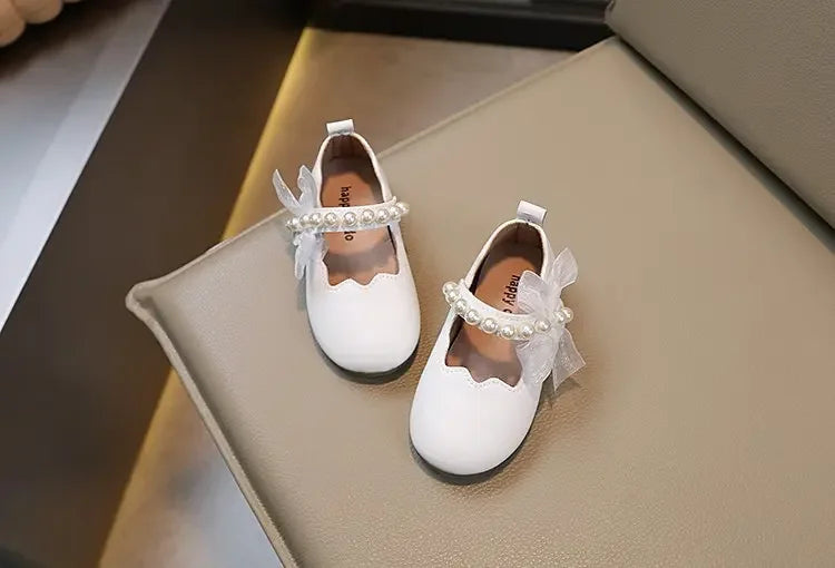 Mädchen Performance Schuhe 2025 - Frühling Herbst Baby Weiche Sohle Flats - Kinder Prinzessin Perlen Mary Janes mit Spitze Süß 7-13J