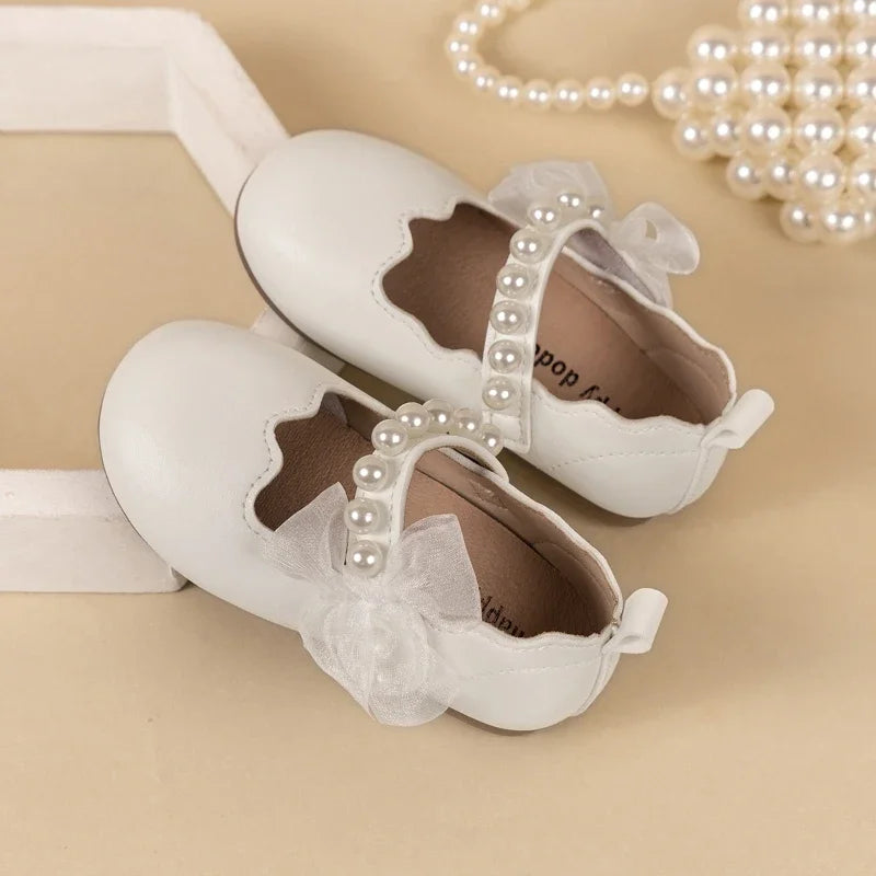 Mädchen Performance Schuhe 2025 - Frühling Herbst Baby Weiche Sohle Flats - Kinder Prinzessin Perlen Mary Janes mit Spitze Süß 7-13J