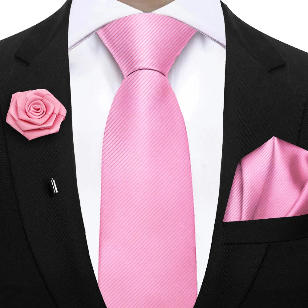 Simplicity Mens Ties Solid NeckTie Pocket Square Floral Brooch Set Men's Wedding Tie Suit Accessories Fit Group Holiday Party