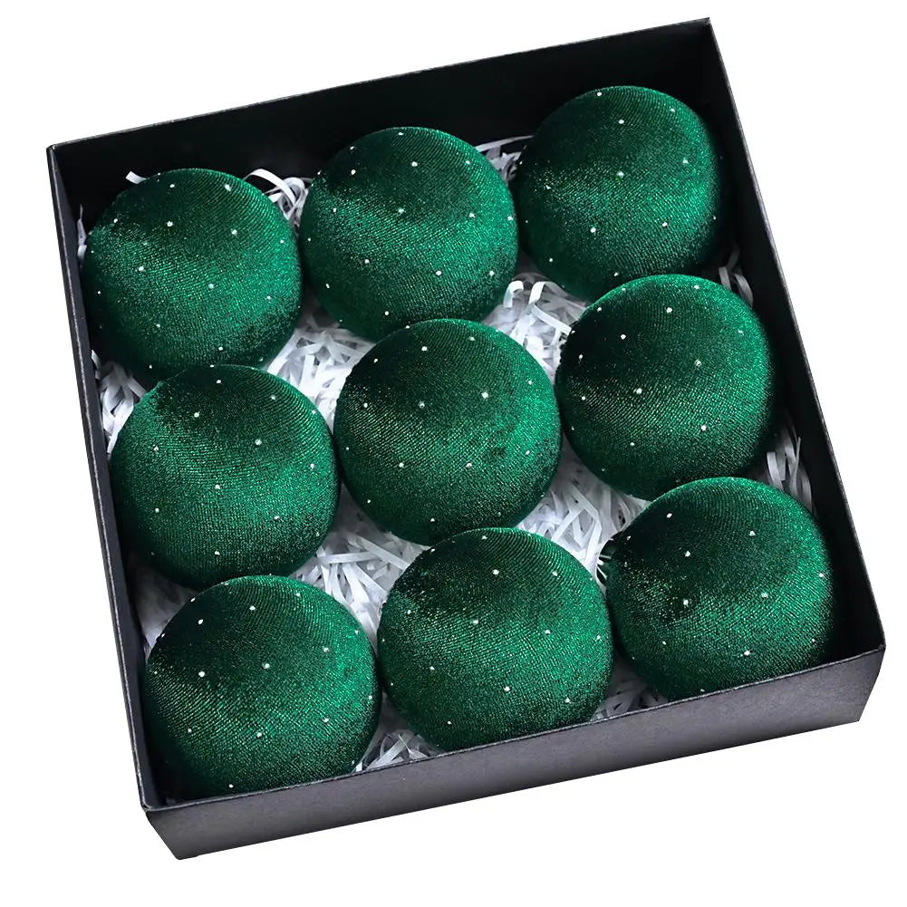 9Pcs Velvet Balls Flocked Grün - Durchmesser 80 mm, 9 Stück, Bruchsicher