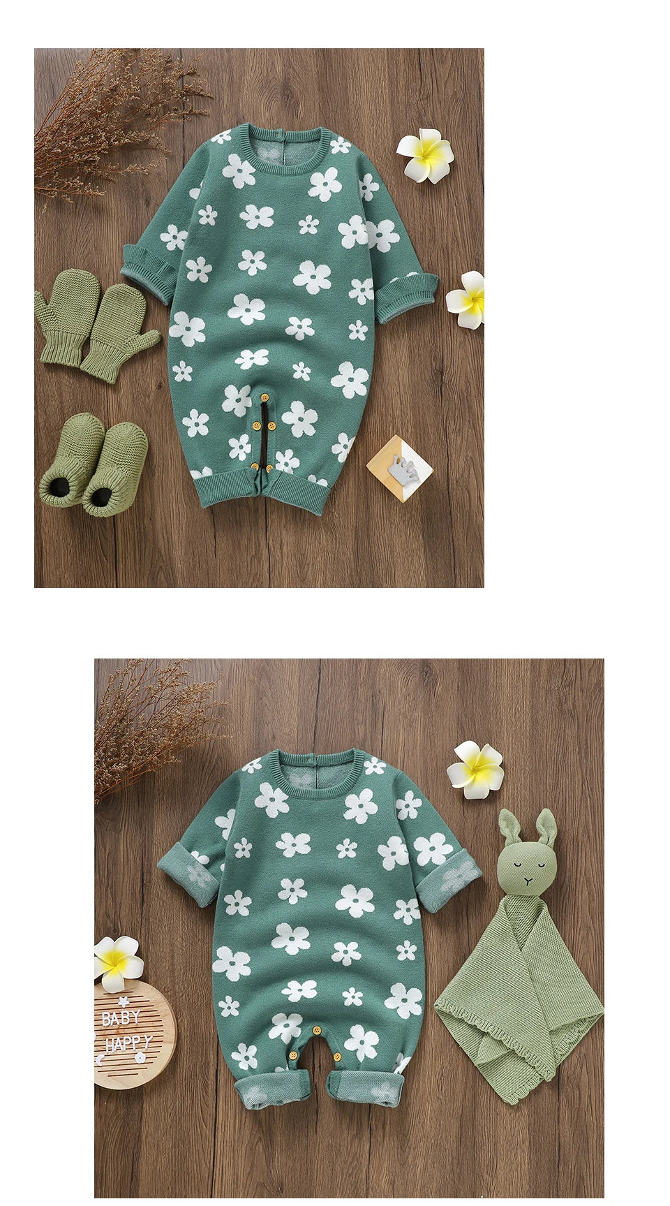 Cute Floral Print Infant Jumpsuit Long Sleeve Baby Girls Spring & Autumn Rompers Knitted 1-18 Months Newborn Bodysuit Sleepsuit