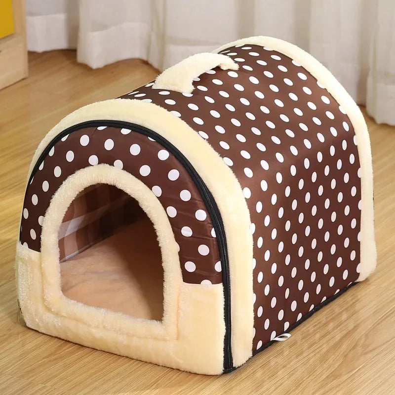 Pet Bed Foldable Dog House Kennel Soft Tent Indoor Enclosed Warm Plush Sleeping Nest Basket with Removable Cushion For Cats Dogs