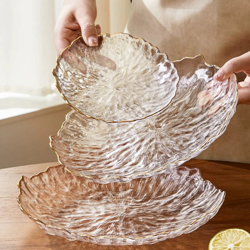 Luxus Glas Geschirr Set Haushalt Küche Zubehör Teller Und Schüssel Modern Hohe Beauty Dessert Schüssel Dim Sum Snack Teller