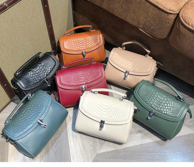 Genuine Leather Women Bag Fashionable Purse for Lady Temperament Crossbody Square Shoulder Bag Cow Leather Versatile Handbag