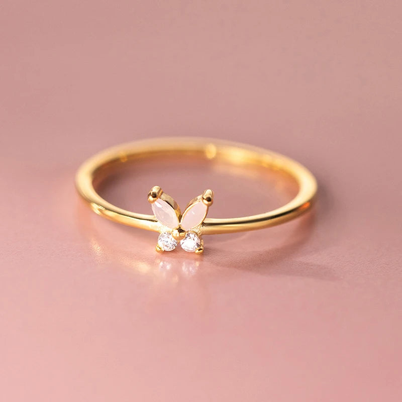 SOFTPIG Real 925 Sterling Silver Zircon Butterfly Adjustable Ring For Charming Women Cute Fine Jewelry Minimalist Accessories