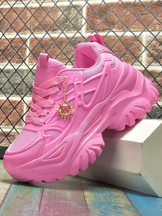 Women's fashion casual shoes Lightweight wear resistant non-slip platform sneakers high water platform pink heels for women