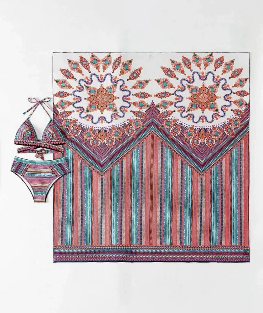 Vintage National Bikini: CXTAQV Cross Front Halter Wire-Free Chain - Mesh Cover Ups 3 Teiliges Set High Waist Plus Size