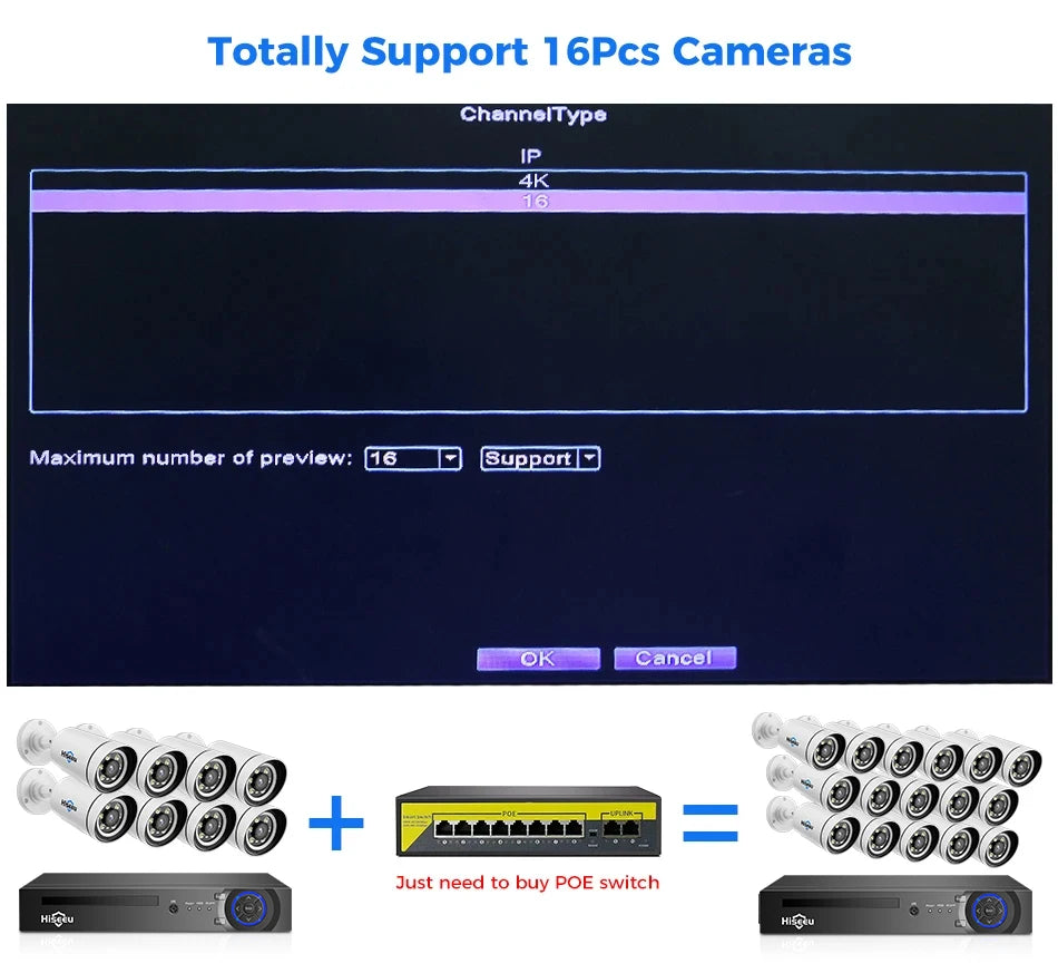 Hiseeu 4K 8MP POE Security IP Camera System Waterproof Full Color AI Face Detection 4CH NVR H.265 Surveillance CCTV Cameras Kit