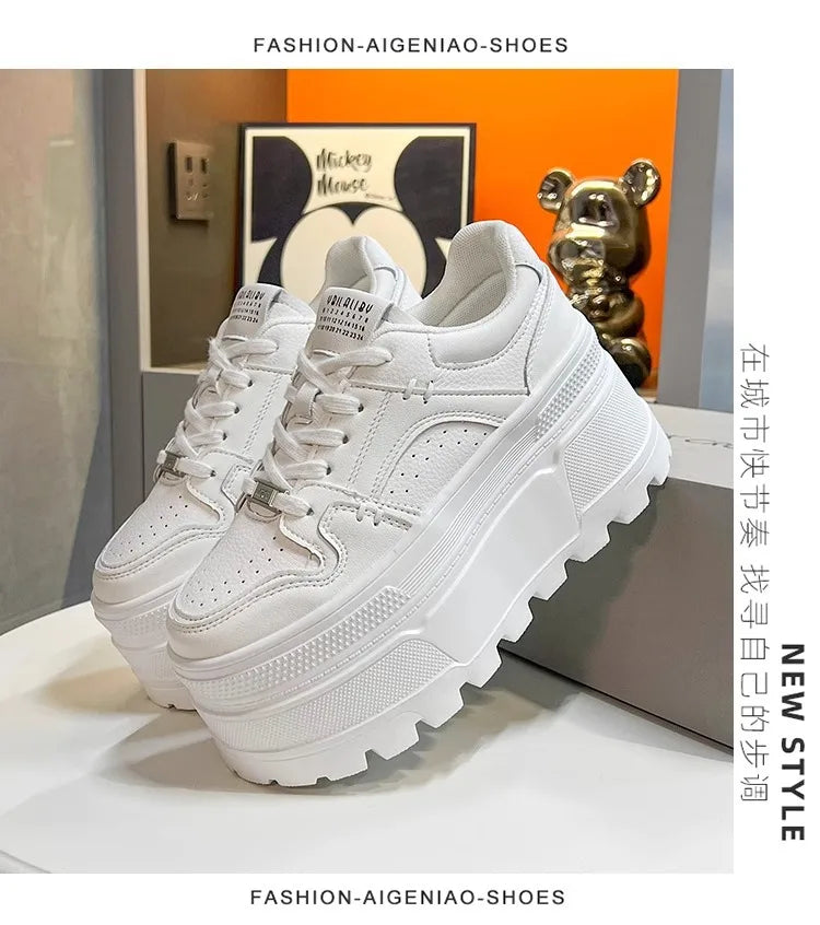 Women9 CM Platform Sneakers Casual Outdoor Simple Design Skateboard Comfortable Lace Up Sneakers Running Sports Shoes Female 40