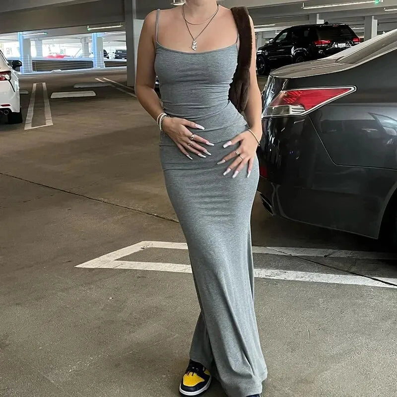 Dulzura Women 2025 Summer Party Club Evening Streetwear Bodycon Beach Basic Black Long Dress Wholesale Items For Business D22775