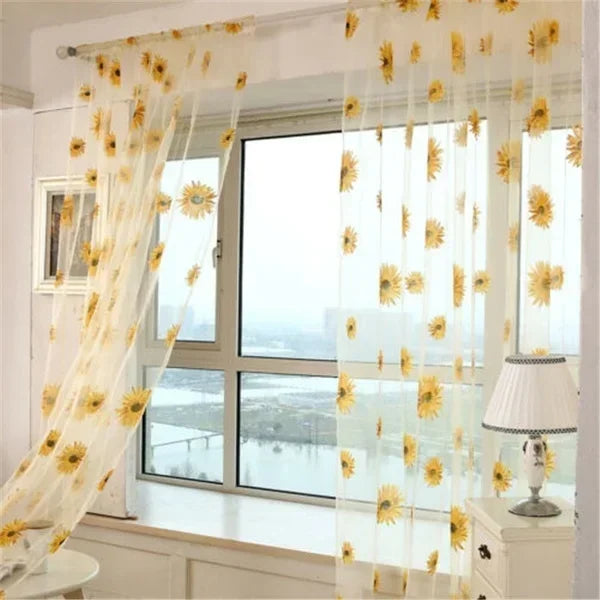 Zhejiang WPP2382 Sonnenblumen Tüllvorhang - 100x200 Leinen