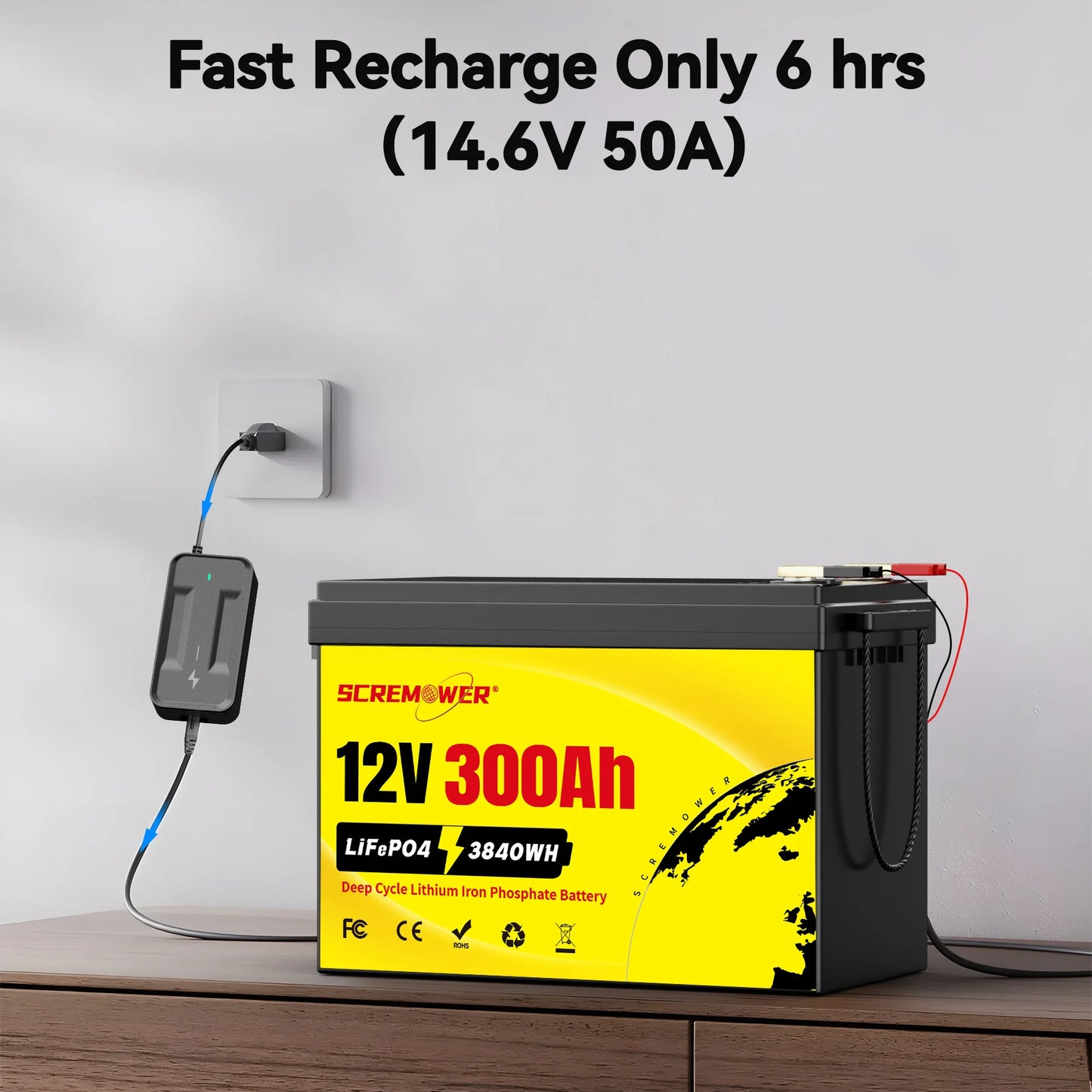 12V 300Ah LiFePO4 Batterie - Lithium-Eisenphosphat-Batterie mit 200A BMS für RV, Camper, Golfwagen, Off-Road und Off-Grid Anwendungen
