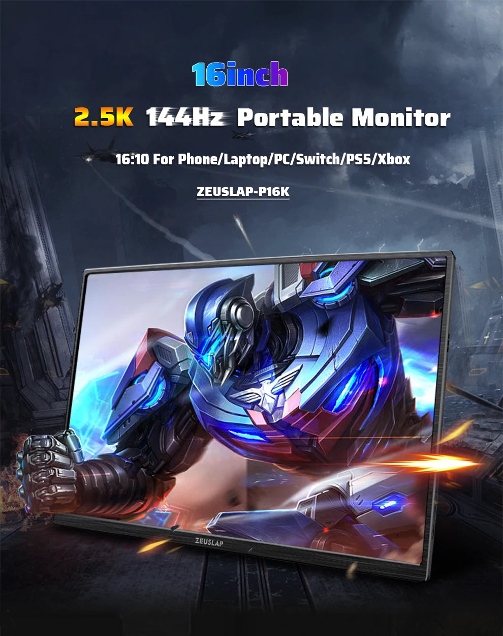Monitor portabil ZEUSLAP de 16" 2.5K 144Hz - 2560x1600 16:10