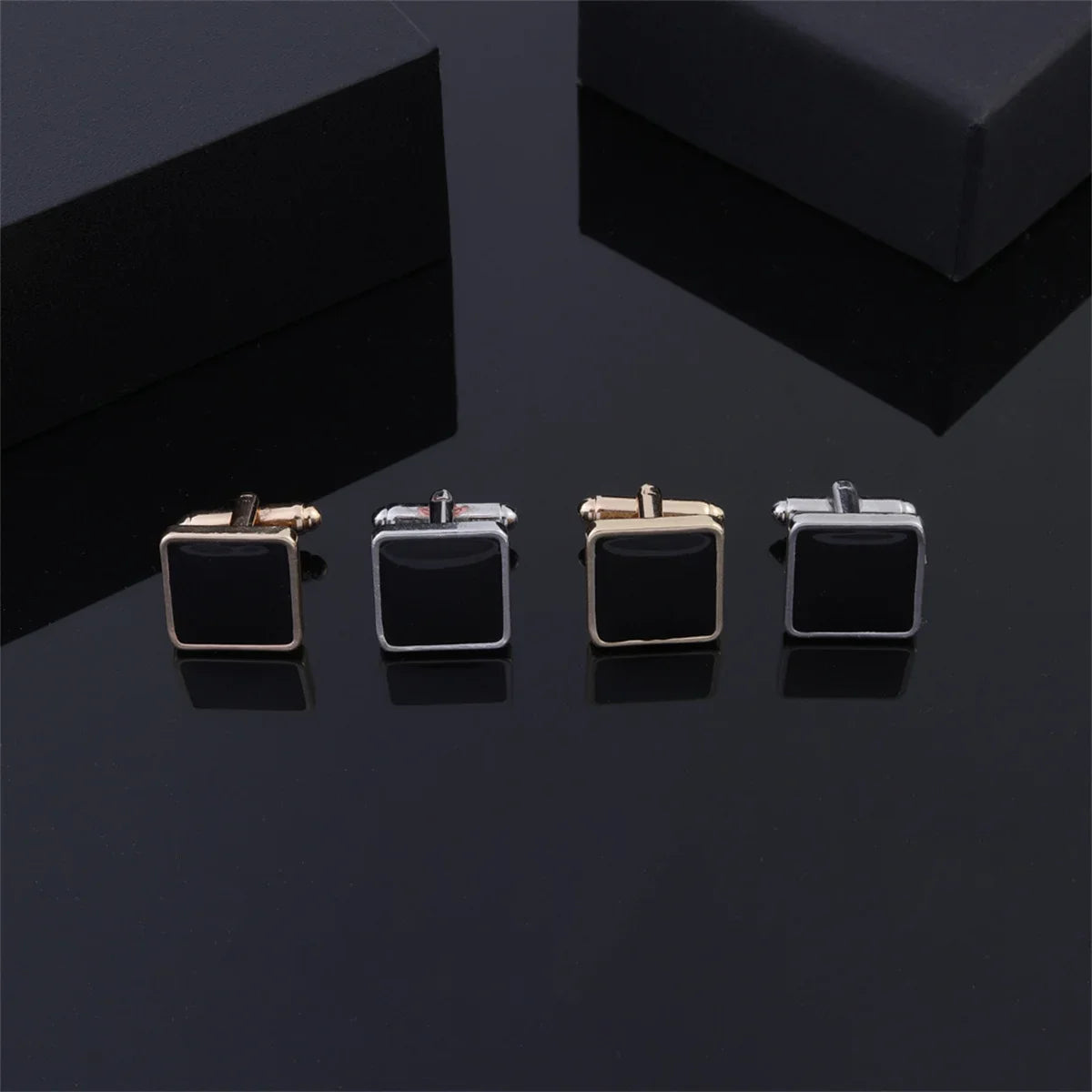 ClassicX Quadrat Manschettenknöpfe Schwarz - 2 Stück 15 mm