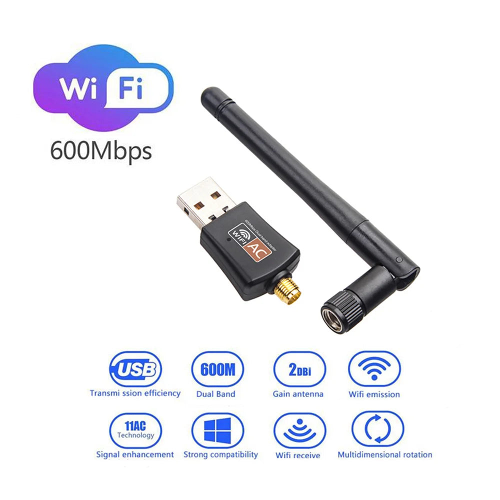 WiFi-Adapter 2025: Dual-Band 600Mbps USB - 2.4GHz 5GHz Antenna Collection