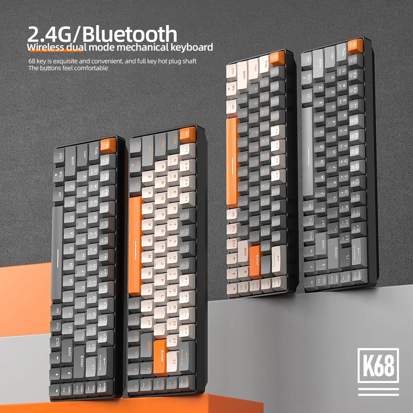 Gaming-Tastatur 2025: K68 Wireless Mechanical Hot-Swap - Red Switch Bluetooth Type-C Collection