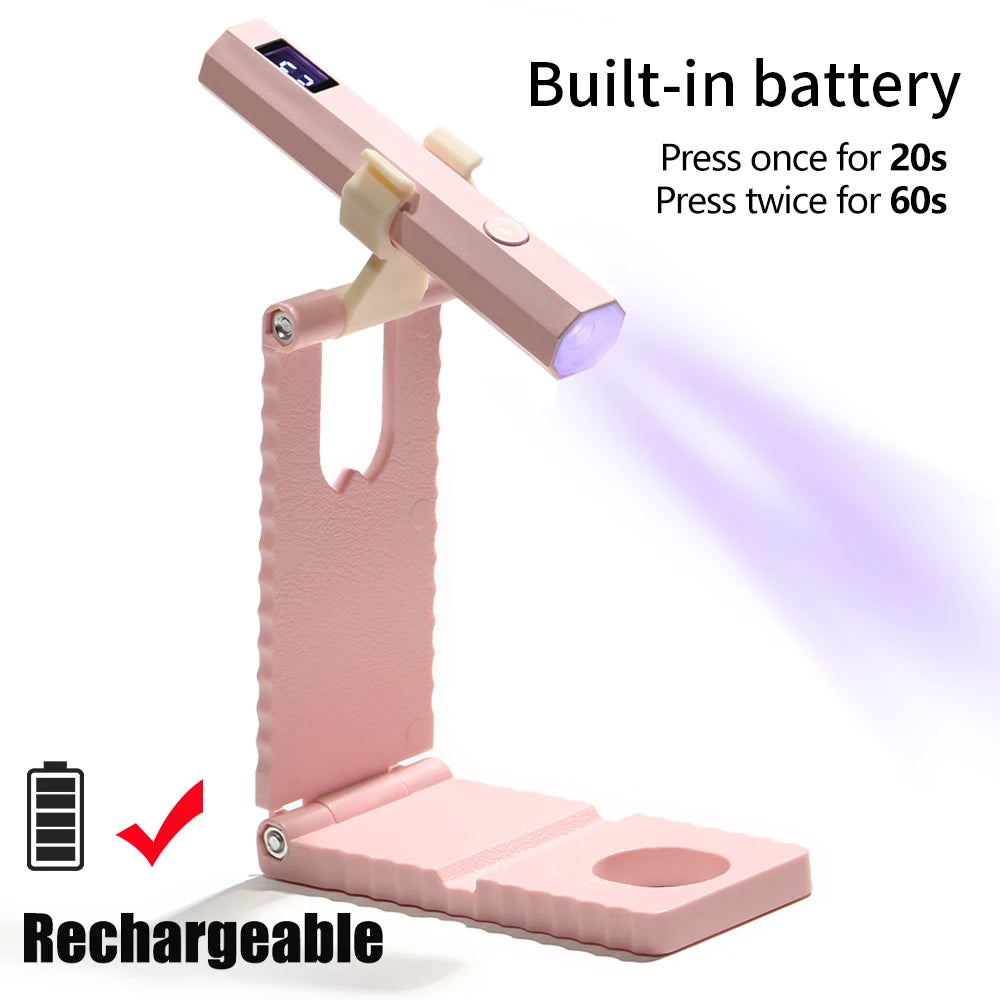 LINMANDA Minicure Lampă UV portabilă pentru unghii cu gel Lampă UV portabilă cu suport Reîncărcabilă Mini lampă LED pentru unghii Uscător de unghii