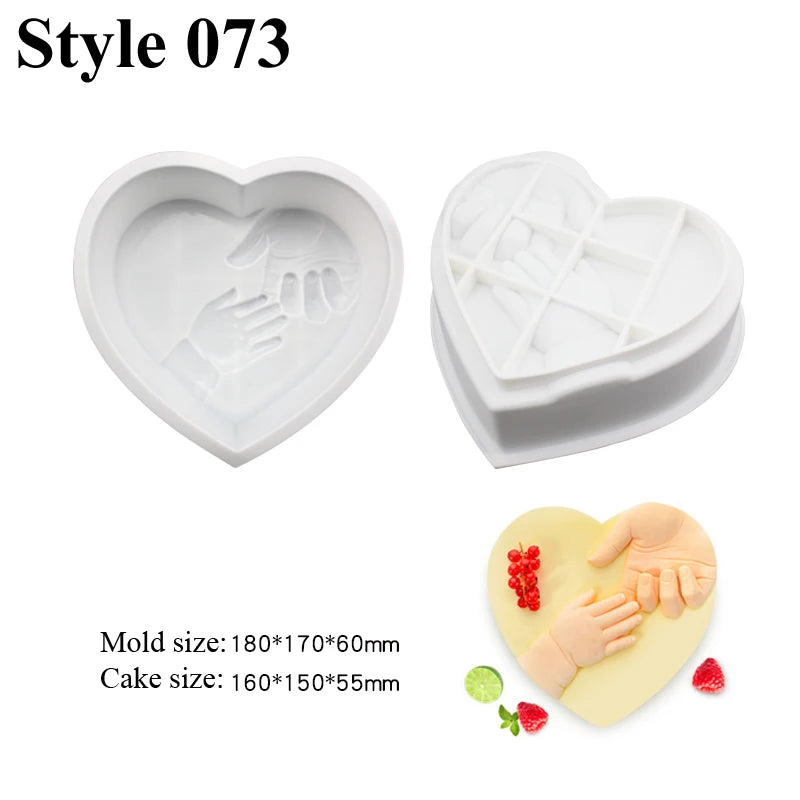 Romantic Heart or Rose Design Silicone Cake Molds Valentine's Day Mousse Cake Mold Kitchen Bakeware Dessert Decorating Tools