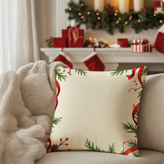 4-Piece Christmas Pillow Cover Set 45x45cm No Insert Festive Gift Boxes Holiday Greens for Sofa Styling Festive Celebrations