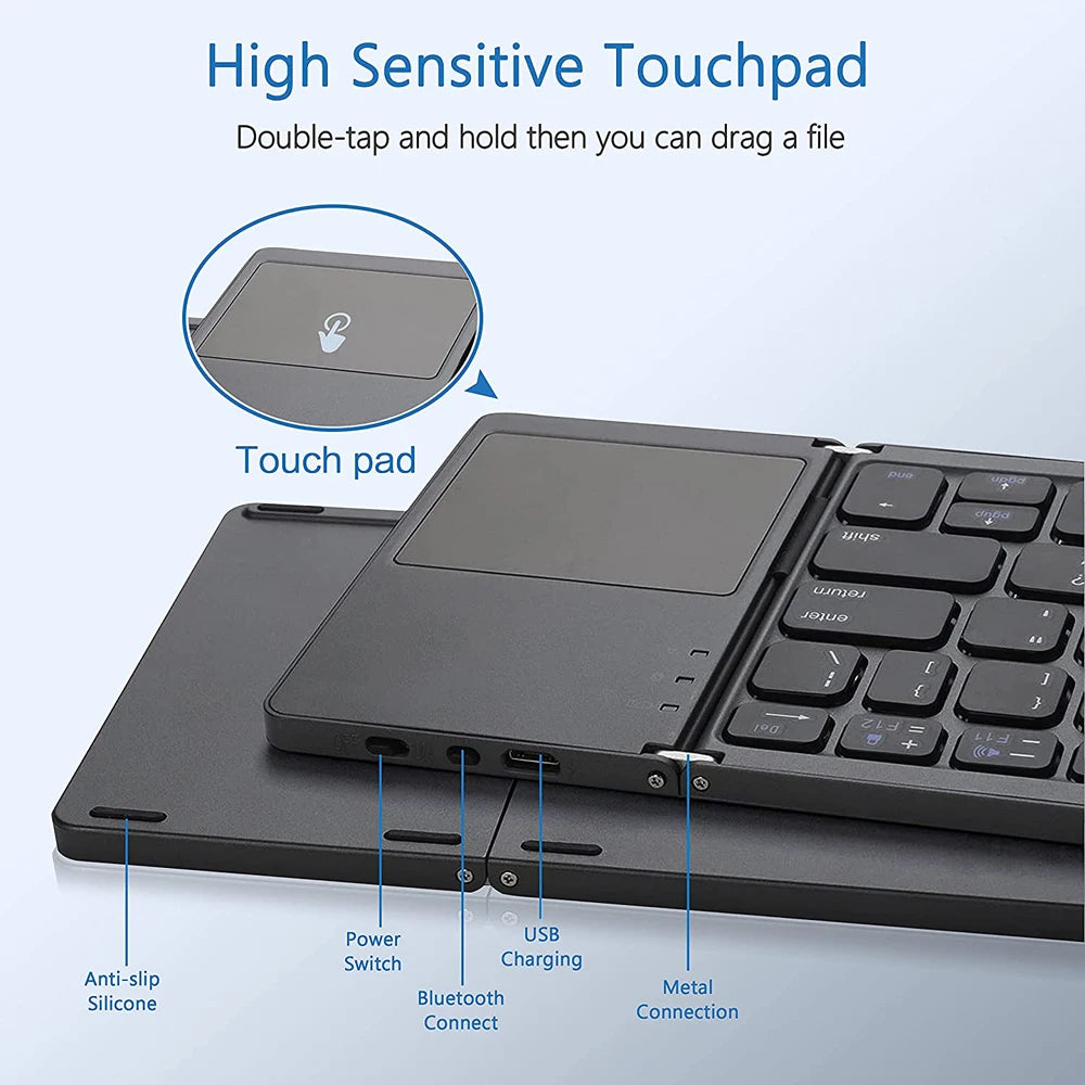 Bluetooth-Tastatur 2025: Portable Mini Three Folding Wireless Foldable Touchpad iOS Android Collection