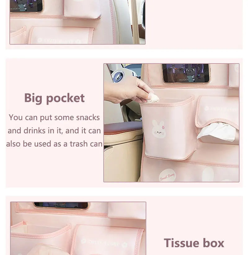 Car Seat Back Storage Bag Organizer Bear Bunny Multifunctional Car Back Seat Anti-Dirty Anti-Kick Storage Pad Car Accessories