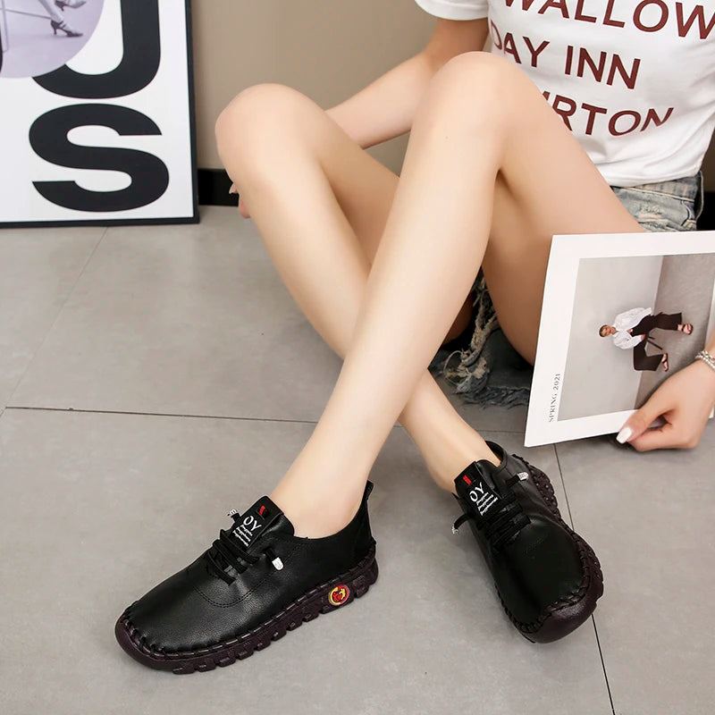 Sneakers Women Shoes Loafers Lace Up Leather Flat New Spring Ladies Casual Shoes Outdoor Travel and Walking Women Shoes