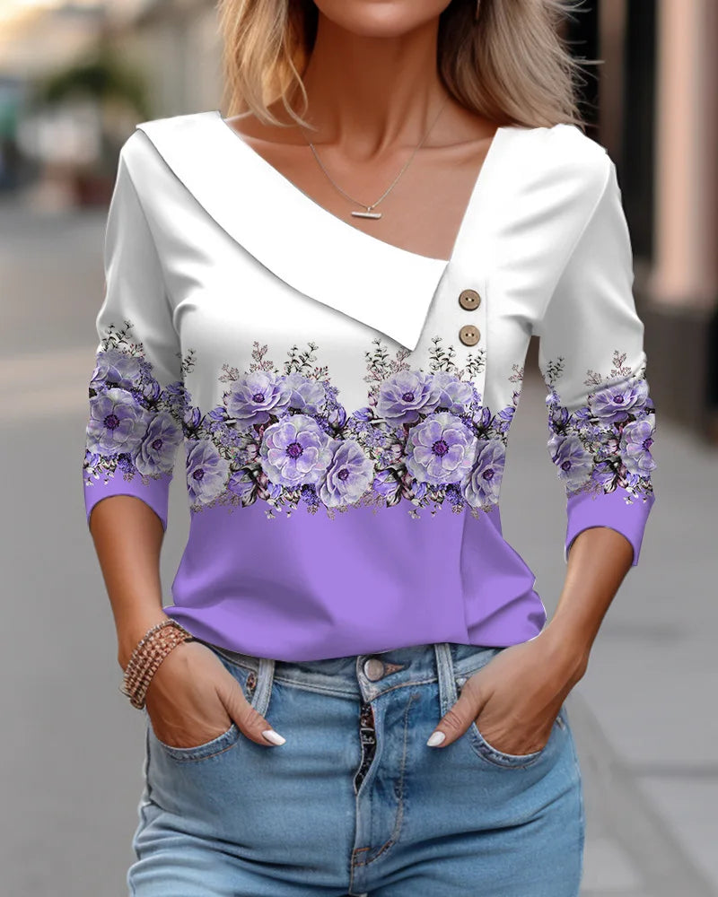 T Shirt For Women Fashion Long Sleeve Top White Floral Print Shirts And Blouses 3D Print Clothes For Women 2025 y2k