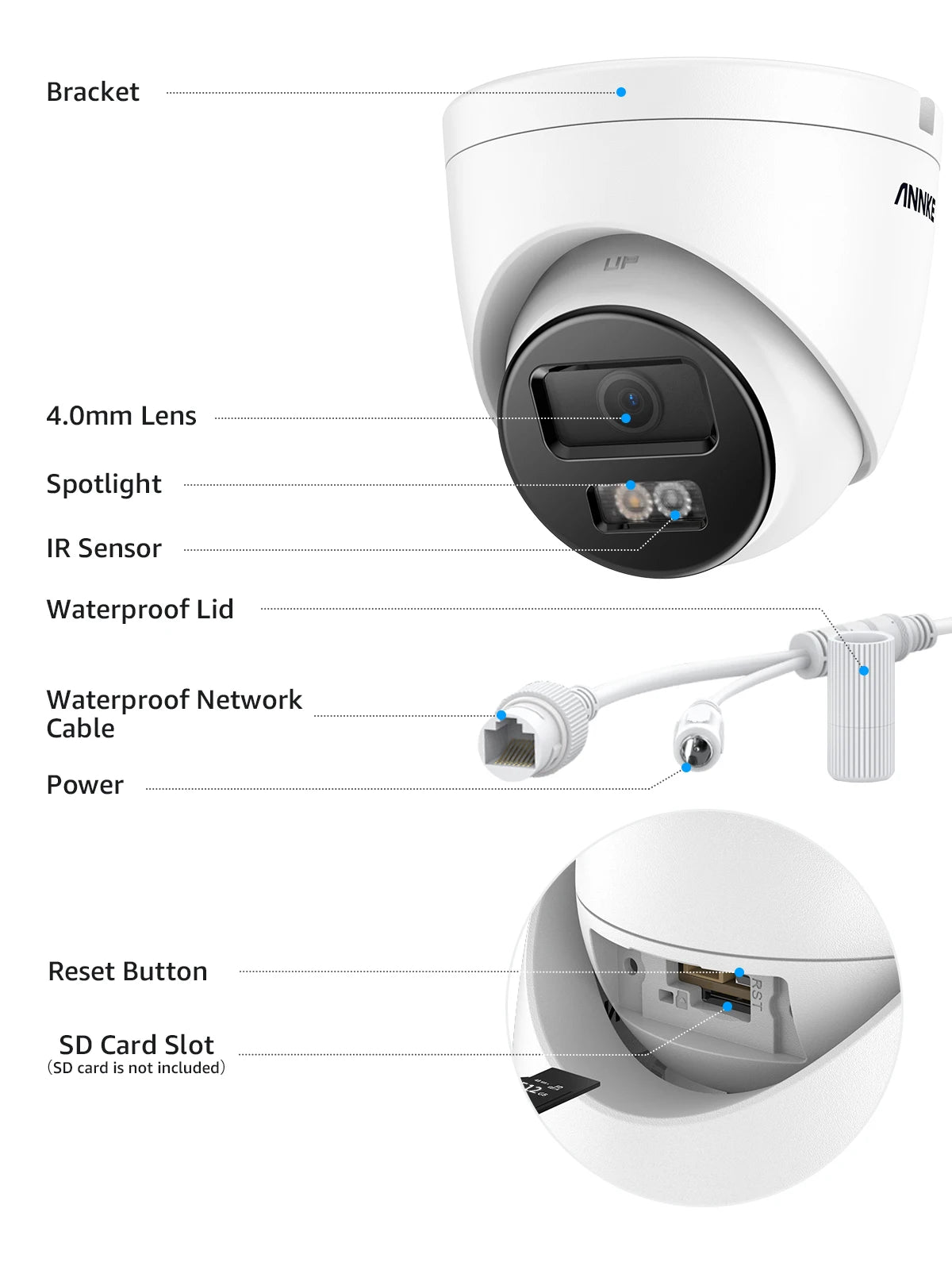 Annke 8MP HD IP Security Camera Poe 4K Dual Light Audio Fixed Camera Human Vehicle Detection 256G SD Storage ONVIF IP67