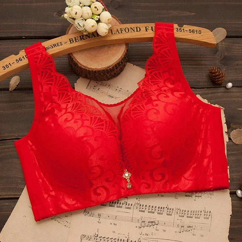elegant Bra Women Lace Push Up Bralette Wire Free Mesh Large Size Lingerie Solid Color Seamless Thin Wireless Soft Floral Bralette