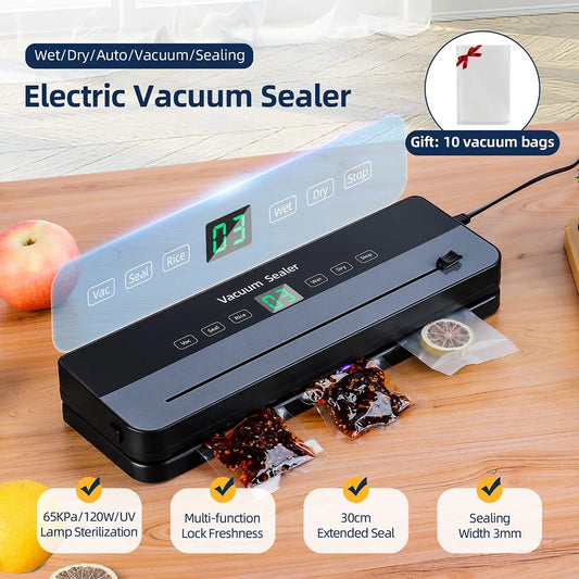 Electric Vacuum Sealer Machine Dry/Wet Food Packaging Seal To Keep Fresh Touch Buttons Digital Display Detachable Cleaning