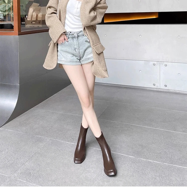 Ohmmayby Vintage Square Toe Damen Stiefeletten Mit Reißverschluss Hinten - Größe EU 37-41, Absatzhöhe 5-8 cm, Knöchelhöhe