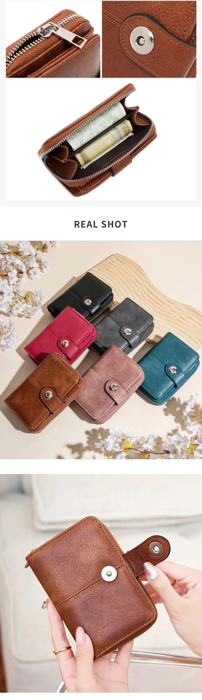 Neue Frauen Geldbörse Retro Dreifach RFID Schutz Kurz Stylish Design Große Kapazität Reißverschluss Schnalle