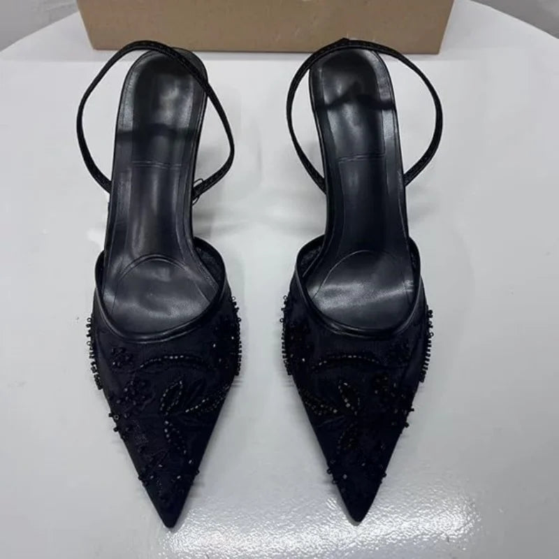Breathable Modell Mesh Slingback - Perlen Spitze 7cm 37-42