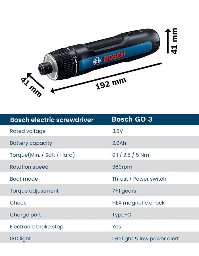 Bosch GO 3 Elektroschrauber 3.6V 5Nm Akku Mini Hand Bohrer Aufladbar Schraubendreher Heim Verwendung Multi-Funktion Elektrowerkzeuge