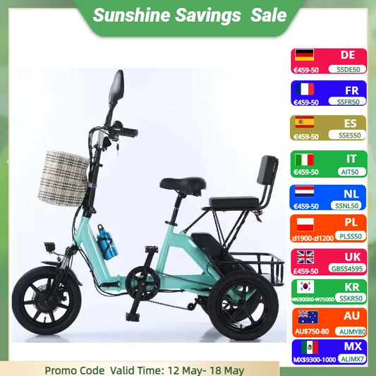 ETrike 14 Zoll Klapp Dreirad Elektro - 48V 350W 2 Sitzer