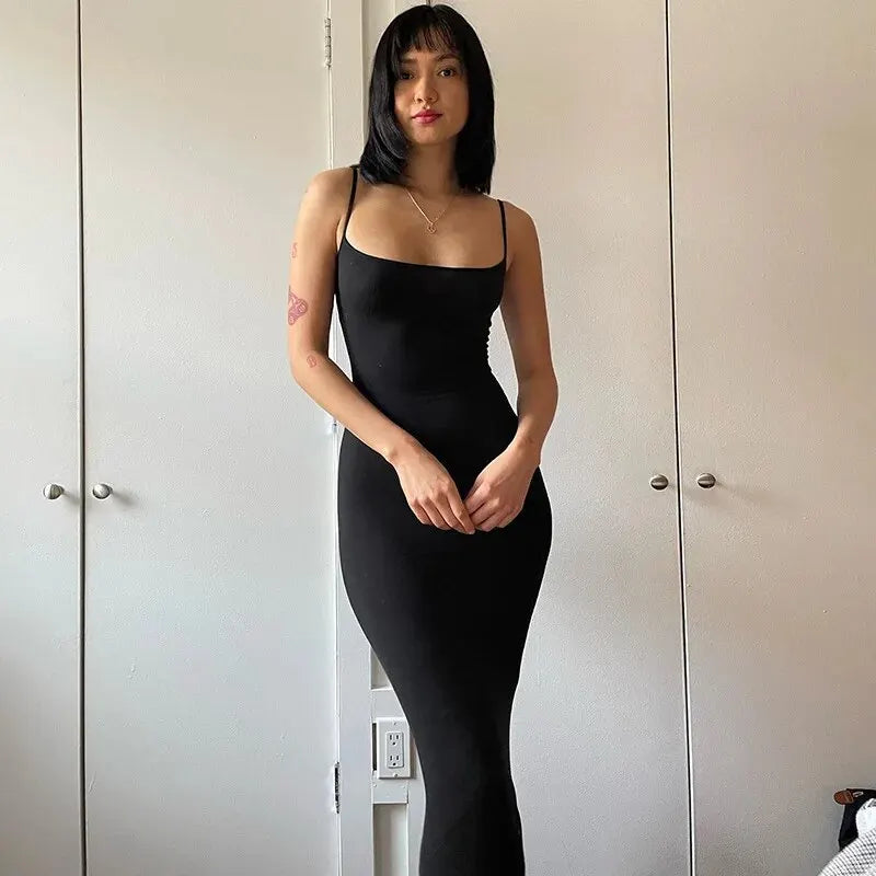 Dulzura Women 2025 Summer Party Club Evening Streetwear Bodycon Beach Basic Black Long Dress Wholesale Items For Business D22775