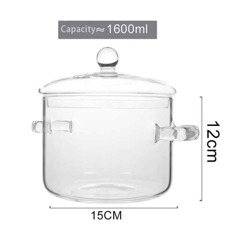 Glass Saucepan With Cover,Stovetop Cooking Pot With Lid And Handle Simmer Pot Clear Soup Pot High Borosilicate