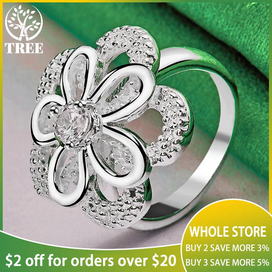 925 Sterling Blumenring Luxus - 8,7 g Zirkonia 925 Silber