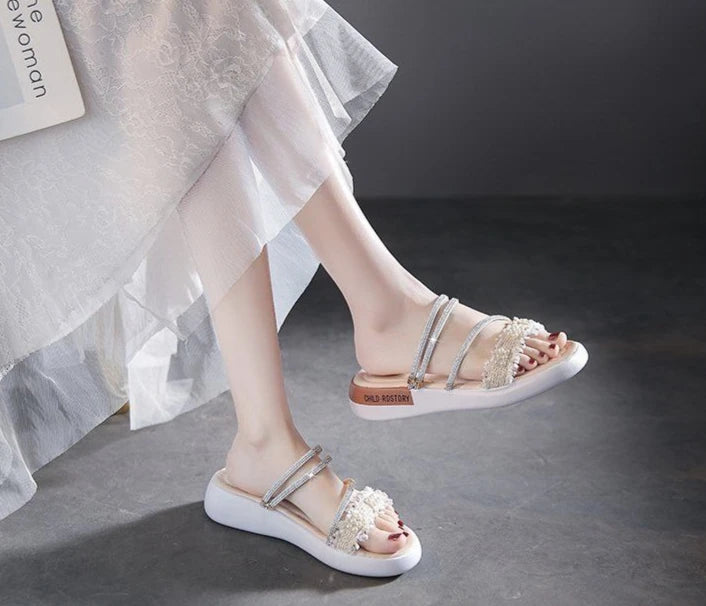 Perlen Damen Sandalen Platform Strass - Luxus Damen Schuhe Sommer Korea Designer - Die Besten 2025 Anti Rutsch Günstiger Preis