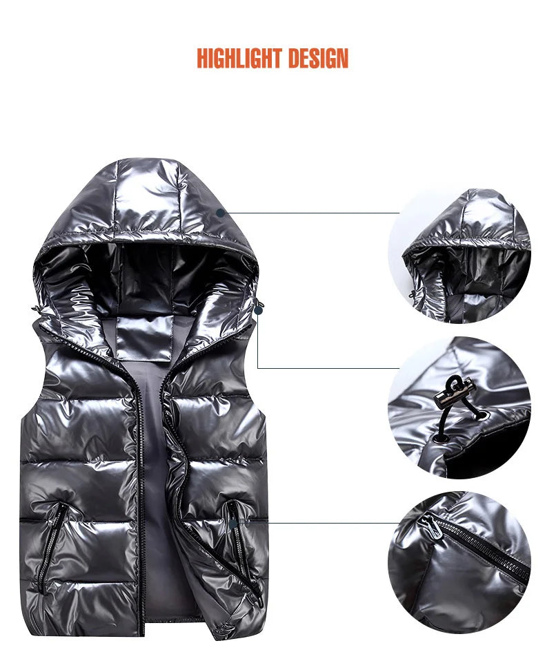 OLEKID 240805 Glänzende Weste Mit Kapuze - Größe 3-20 Jahre, Unisex, Wasserabweisend