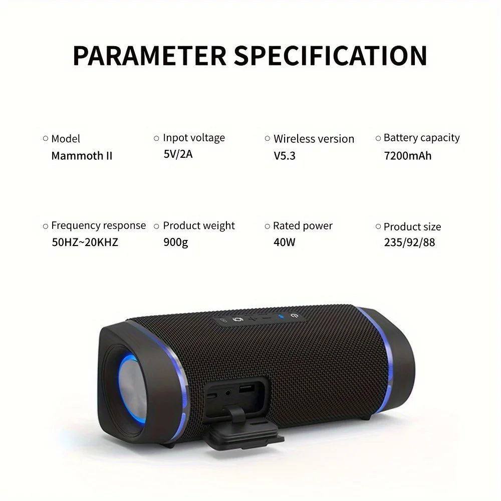 Bluetooth-Lautsprecher, IP67 Wasserdicht, Wireless-Speaker mit 40W Stereo-Sound, Mini-Speaker mit Wireless-Stereo-Pairing
