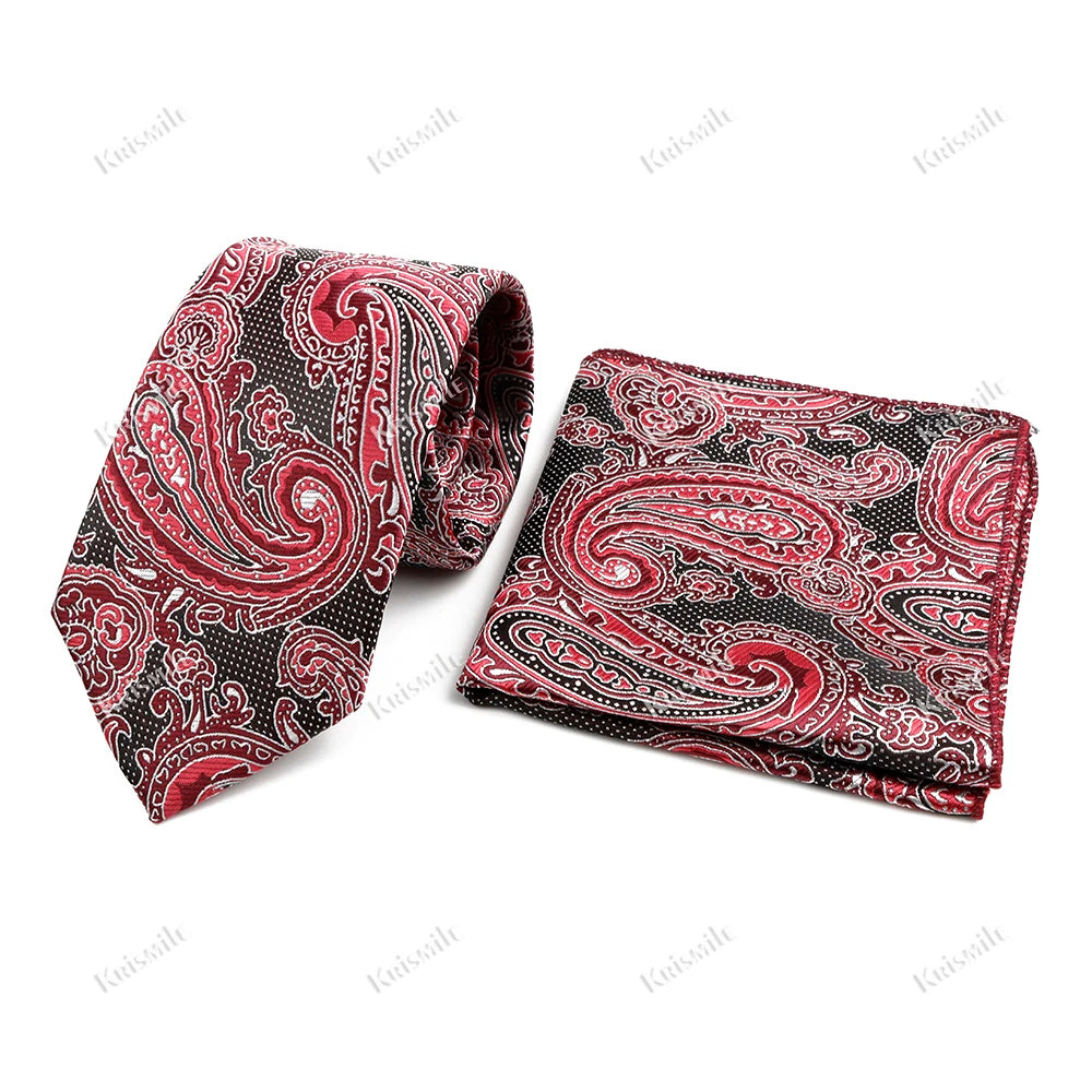 Novelty Paisley Tie Pocket Square Set For Men Skinny Slim 6cm Necktie Fit Business Wedding Party Stage Host Daily Wear Accessory