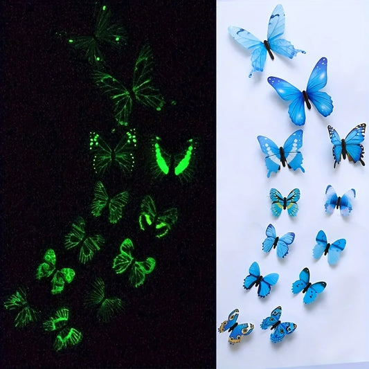 Wandsticker 2025: 12Pcs 3D-Luminous Butterfly - Creative Wall Art Collection