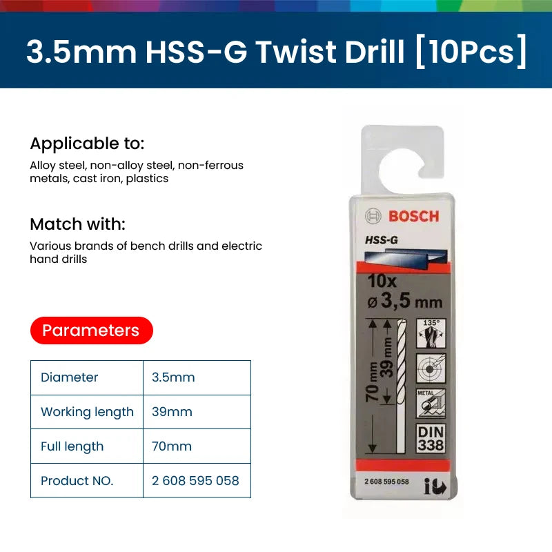 Bosch Metal Drill Bits Hss-G Straight Shank Twist Drill Bit Hole Cutter Power Tools for Metal Alloy Iron Drilling Metalworking