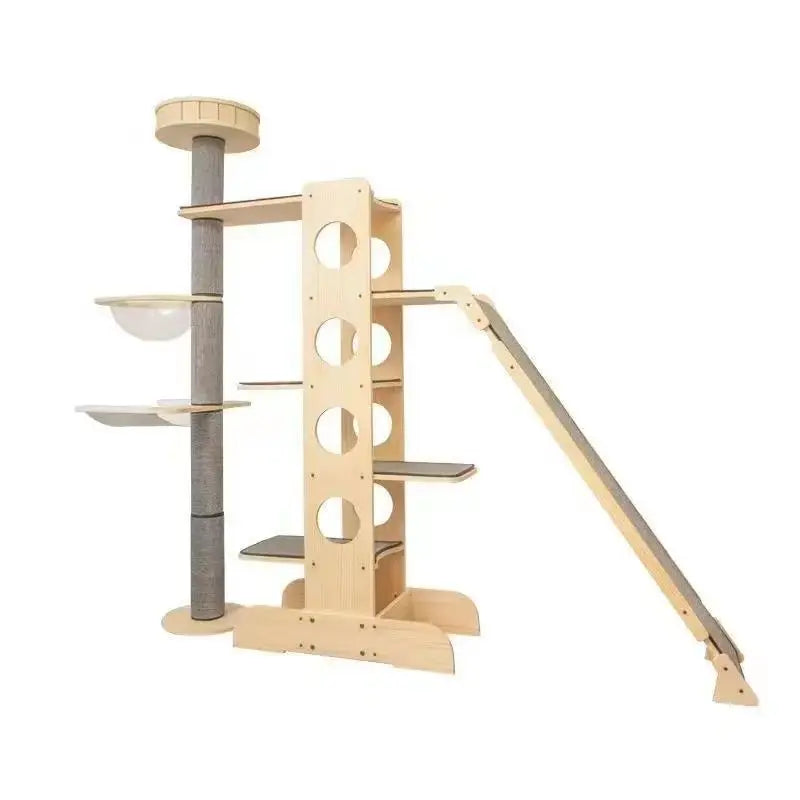 Mehrstöckig Katzen Baumhaus Massivholz Katzen Klettergerüst Multifunktional Katzenhaus Katzen Klettern Spielzeug Katzen Hängematte Haustier Zubehör