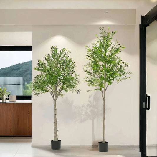 Künstlicher Olivenbaum 4/5/6 FT - Kunstpflanze mit Früchten Halloween Weihnachten Dekoration Topf Raumdeko