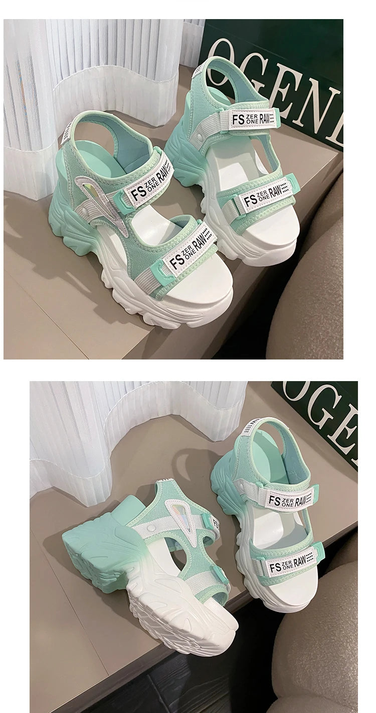 Fashion Summer Women Platform Sandals Wedges Thick Bottom Casual Mesh Shoes Woman 10.5CM High Heels Comfortable Sandals Sneakers